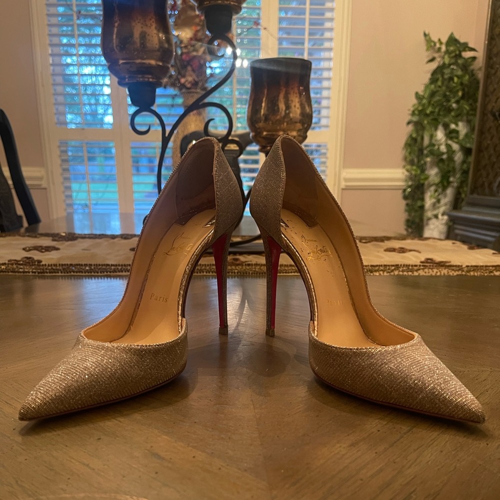 Christian Louboutin Iriza 100 Glittex/Lame Sirene Heels - Size 40 GORGEOUS! $695